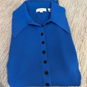 A.L.C. Blue Ribbed Button-Up Shirt